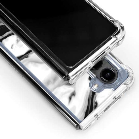 Black and White Marble Ink Galaxy Z Fold5 5G Clear Case