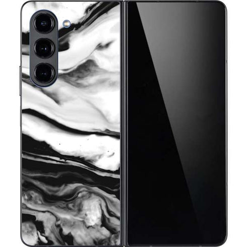 Black and White Marble Ink Galaxy Z Fold5 5G Skin