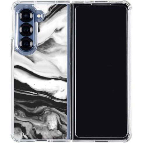 Black and White Marble Ink Galaxy Z Fold6 Clear Case