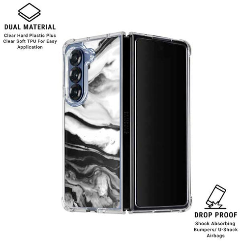 Black and White Marble Ink Galaxy Z Fold6 Clear Case