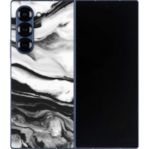 Black and White Marble Ink Galaxy Z Fold6 Skin