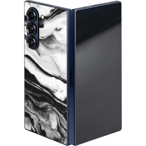 Black and White Marble Ink Galaxy Z Fold6 Skin