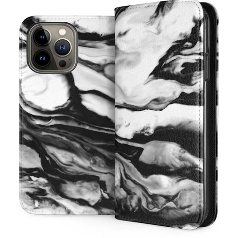 Black and White Marble Ink iPhone 13 Pro Max Folio Case