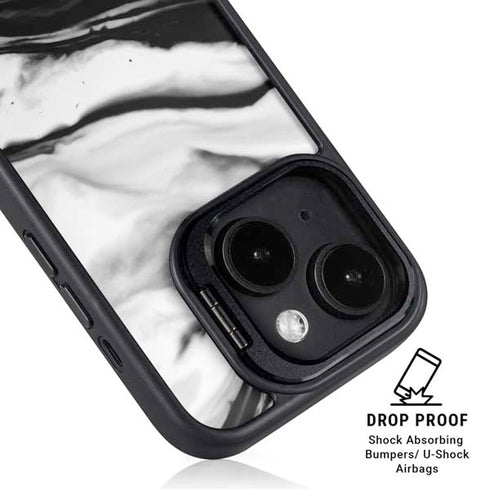 Black and White Marble Ink iPhone 14 Kickstand Case