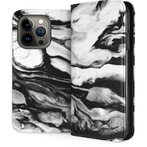 Black and White Marble Ink iPhone 14 Pro Folio Case