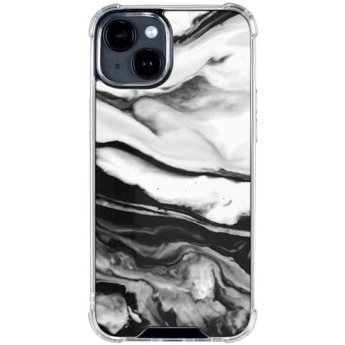 Black and White Marble Ink iPhone 15 Clear Case