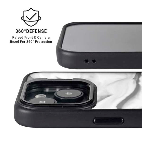 Black and White Marble Ink iPhone 15 Kickstand Case
