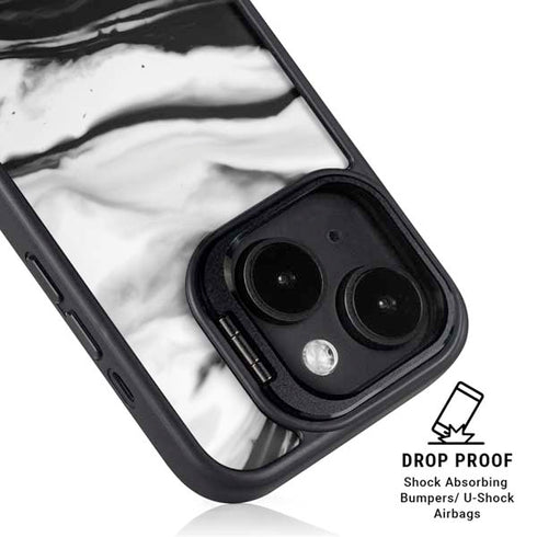 Black and White Marble Ink iPhone 15 Kickstand Case