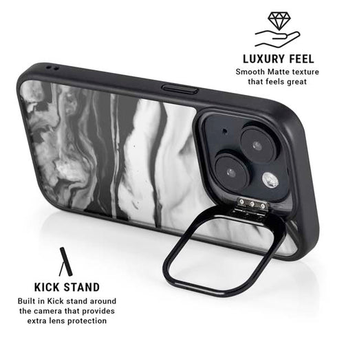 Black and White Marble Ink iPhone 15 Plus Kickstand Case