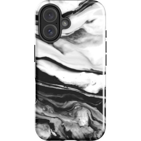 Black and White Marble Ink iPhone 16 Plus Impact Case