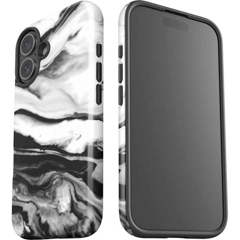 Black and White Marble Ink iPhone 16 Plus Impact Case