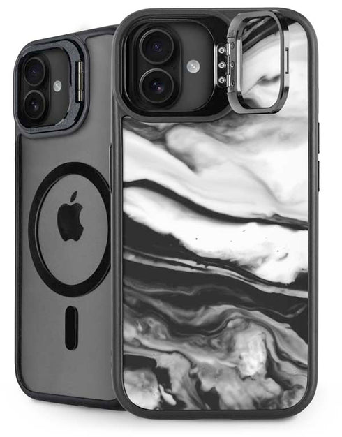 Black and White Marble Ink iPhone 16 Plus Kickstand Case