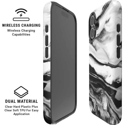 Black and White Marble Ink iPhone 16 Plus Magsafe Impact Case