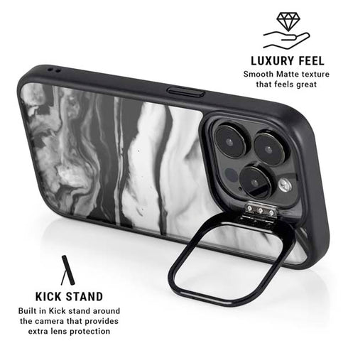 Black and White Marble Ink iPhone 16 Pro Kickstand Case
