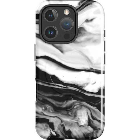 Black and White Marble Ink iPhone 16 Pro Magsafe Impact Case