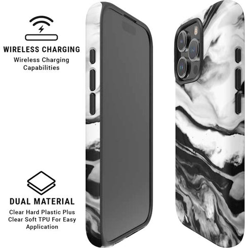 Black and White Marble Ink iPhone 16 Pro Magsafe Impact Case