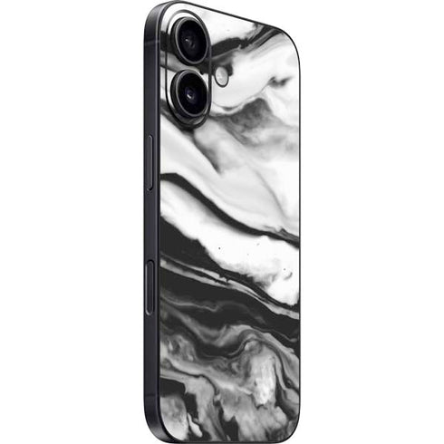 Black and White Marble Ink iPhone 16 Skin