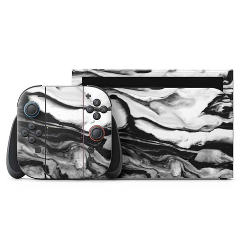 Black and White Marble Ink Nintendo Skins