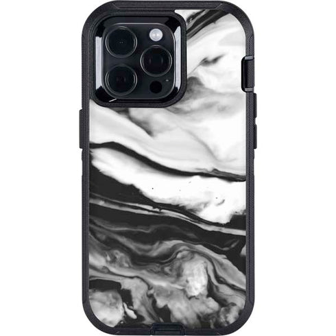Black and White Marble Ink Otterbox Defender iPhone Skin
