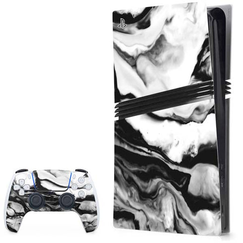 Black and White Marble Ink PS5 Pro Bundle Skin