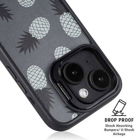 Black and White Pineapples iPhone 15 Plus Kickstand Case