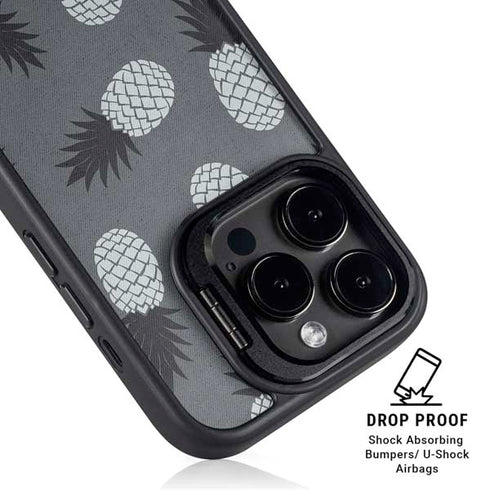 Black and White Pineapples iPhone 15 Pro Kickstand Case