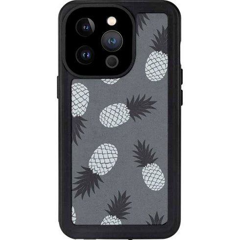 Black and White Pineapples iPhone 15 Pro Waterproof Case