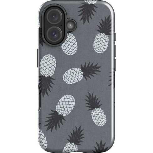 Black and White Pineapples iPhone 16 Plus Impact Case
