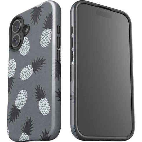 Black and White Pineapples iPhone 16 Plus Impact Case