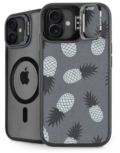 Black and White Pineapples iPhone 16 Plus Kickstand Case