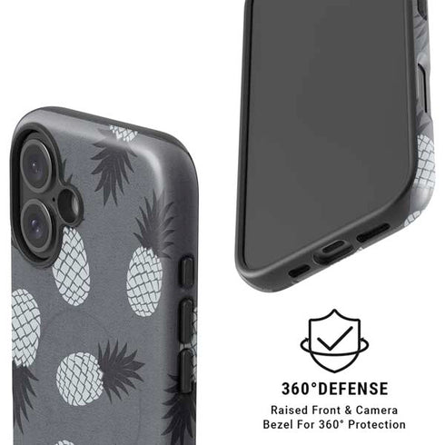 Black and White Pineapples iPhone 16 Plus Magsafe Impact Case