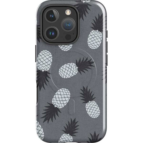 Black and White Pineapples iPhone 16 Pro Max Magsafe Impact Case
