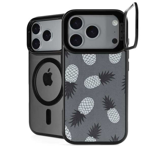Black and White Pineapples iPhone 18 Pro Kickstand Case