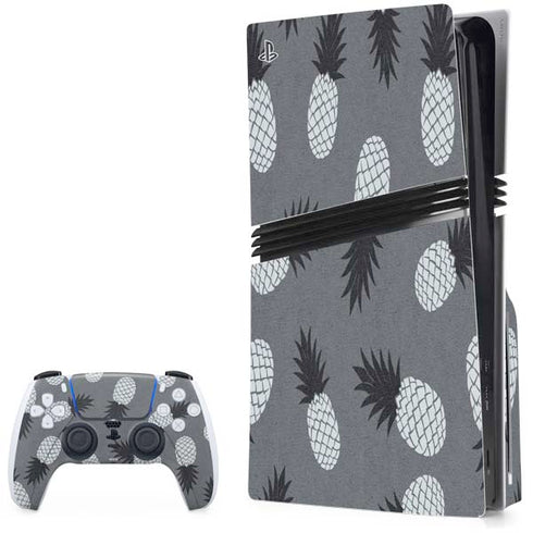 Black and White Pineapples PS5 Pro Disk Bundle Skin