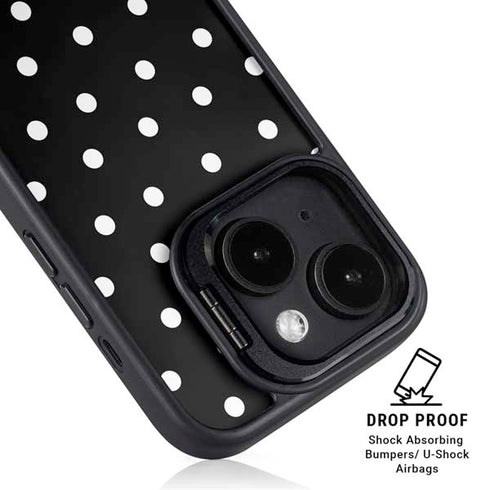 Black and White Polka Dots iPhone 15 Plus Kickstand Case