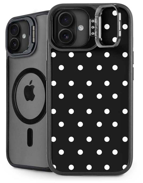 Black and White Polka Dots iPhone 16 Plus Kickstand Case