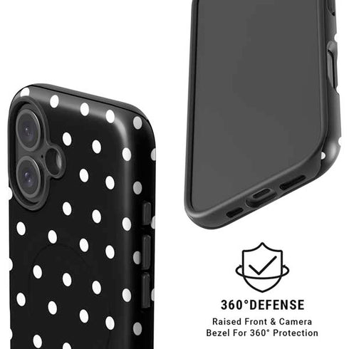 Black and White Polka Dots iPhone 16 Plus Magsafe Impact Case