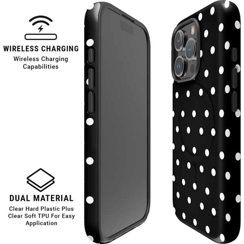 Black and White Polka Dots iPhone 16 Pro Magsafe Impact Case