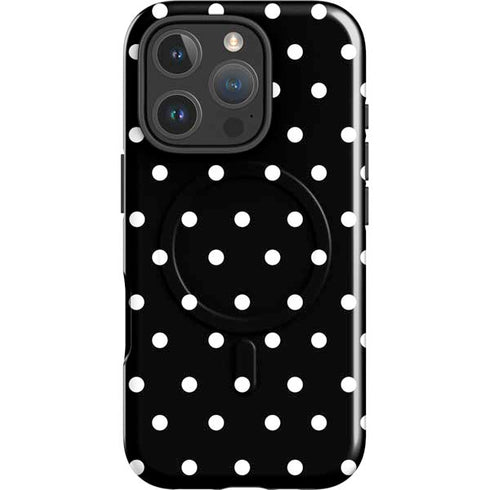 Black and White Polka Dots iPhone 16 Pro Max Magsafe Impact Case