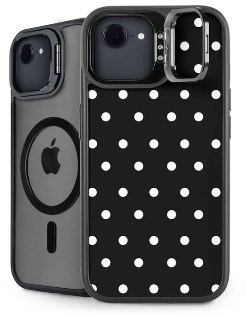 Black and White Polka Dots iPhone 16e Kickstand Case