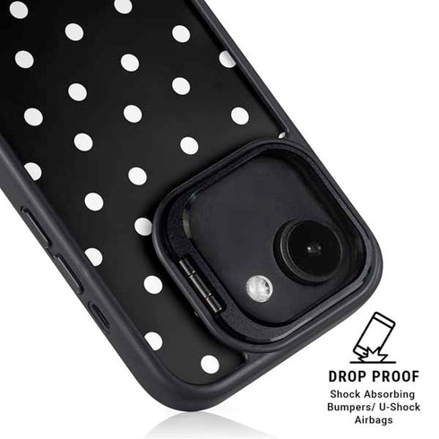 Black and White Polka Dots iPhone 16e Kickstand Case