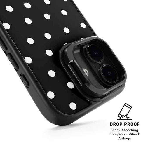 Black and White Polka Dots iPhone 17 Kickstand Case
