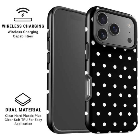 Black and White Polka Dots iPhone 17 Pro Magsafe Impact Case