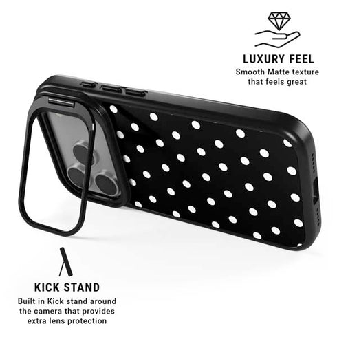 Black and White Polka Dots iPhone 17 Pro Max Kickstand Case
