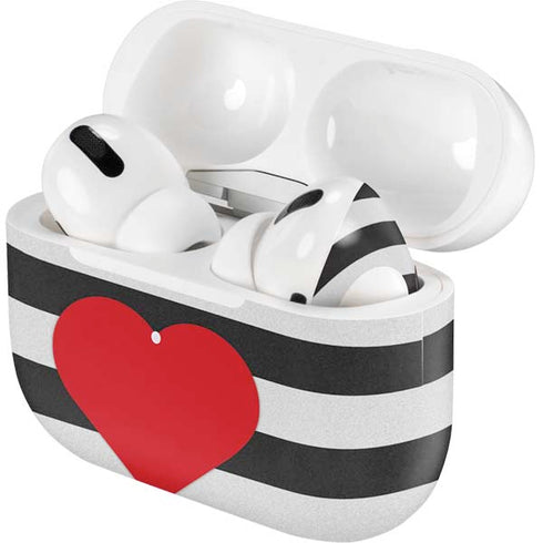 Black And White Striped Heart AirPods Skins
