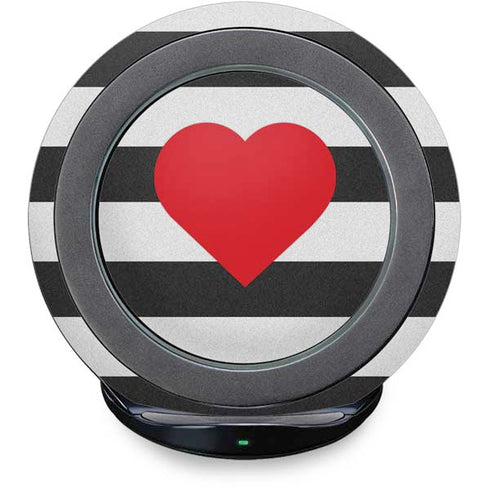 Black And White Striped Heart Fast Charge Wireless Charging Stand Skin