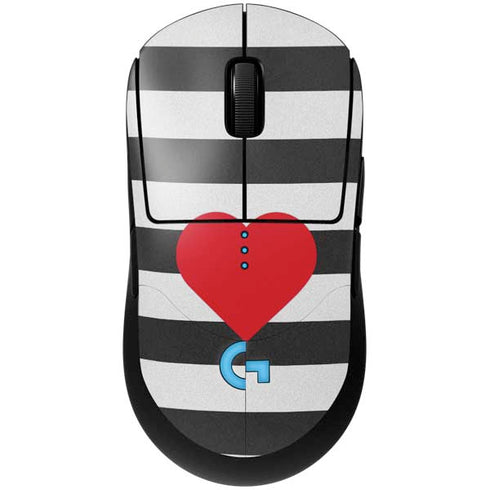 Black And White Striped Heart G Pro Wireless Gaming Mouse Skin