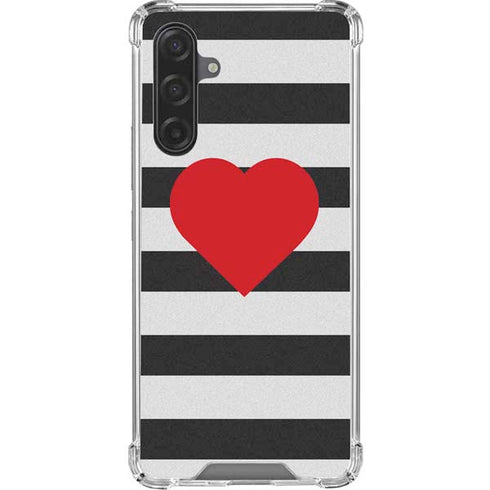 Black And White Striped Heart Galaxy A17 Clear Case