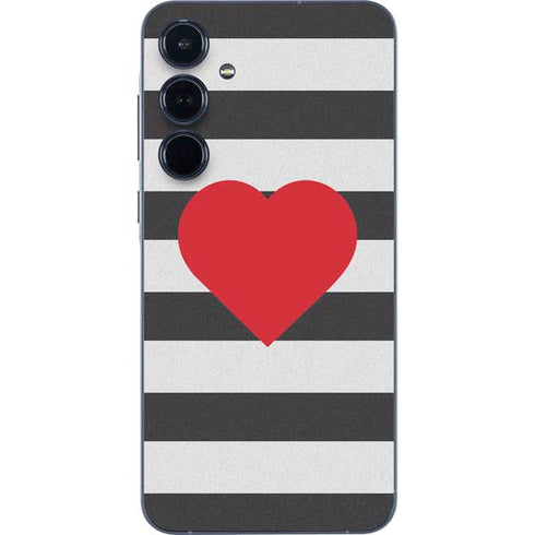 Black And White Striped Heart Galaxy A35 5G Skin