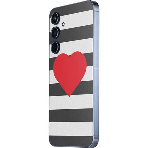 Black And White Striped Heart Galaxy A35 5G Skin